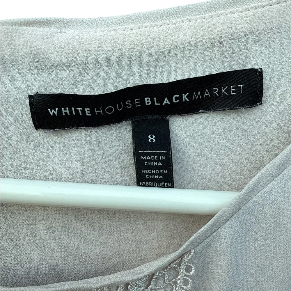 White House Black Market White Lace Design Blouse Size 8 Sheer Sleeves - Picture 2 of 4